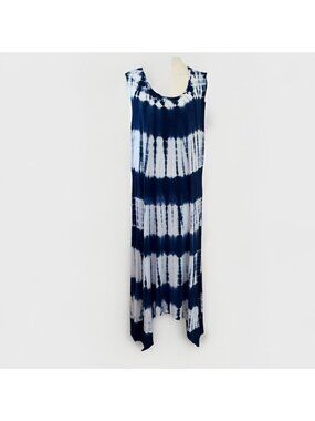 Sunday Maxi Tank Dress Size XL Blue Tie-Dye Stretch Drapey Beach Boho NWT